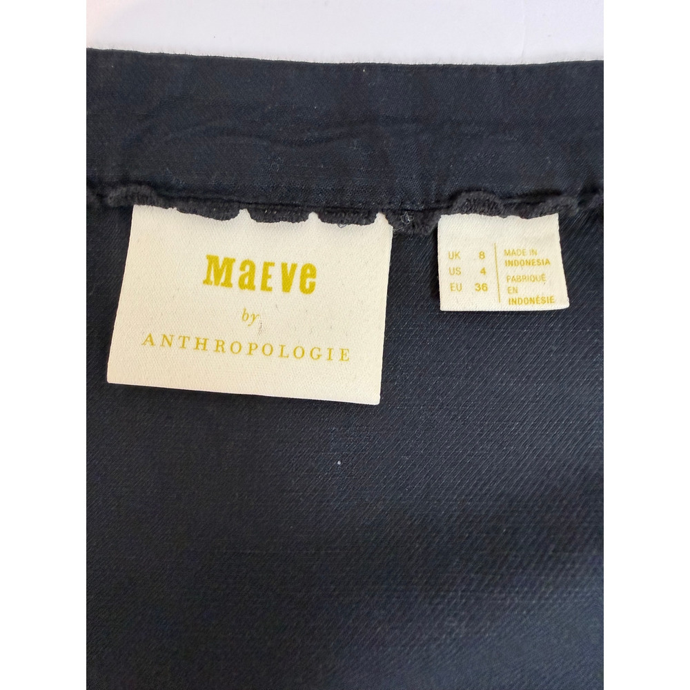Maeve by Anthropologie Womens Ruched Button Blouse Size 4 Black Boho Office - Picture 2 of 8